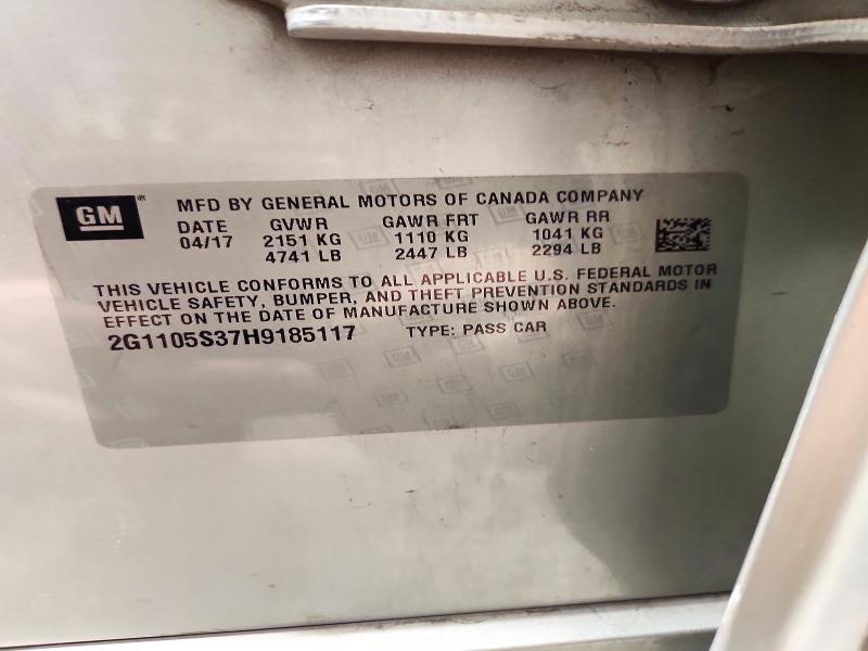 2017 Chevrolet Impala მანქანა იყიდება აუქციონზე, vin: 2G1105S37H9185117, აუქციონის ნომერი: 71943396