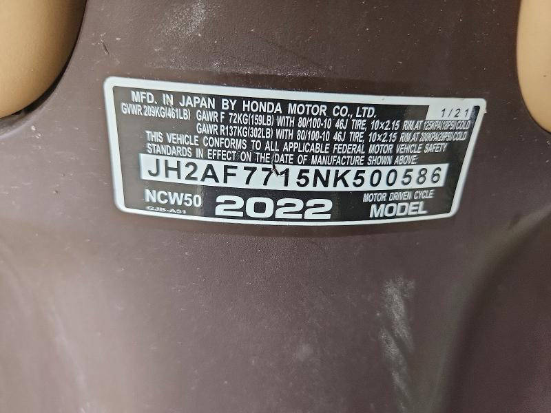 Продажа на аукционе авто 2022 Honda Ncw50, vin: JH2AF7715NK500586, номер лота: 70449436