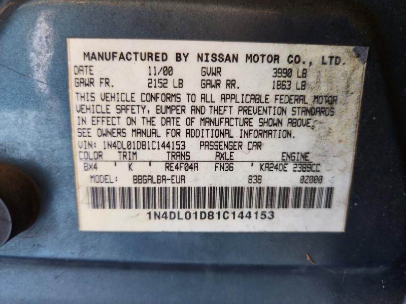 72063716 :رقم المزاد ، 1N4DL01D81C144153 vin ، 2001 Nissan Altima مزاد بيع