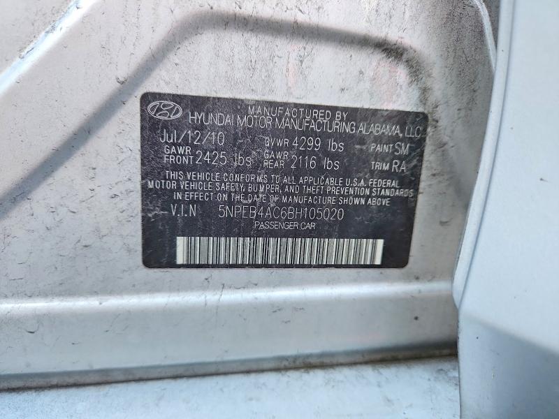 2011 Hyundai Sonata მანქანა იყიდება აუქციონზე, vin: 5NPEB4AC6BH105020, აუქციონის ნომერი: 71907246
