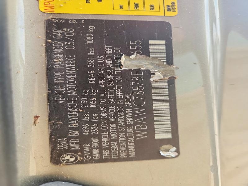 71417836 :رقم المزاد ، WBAWC73578E066655 vin ، 2008 Bmw 335 مزاد بيع