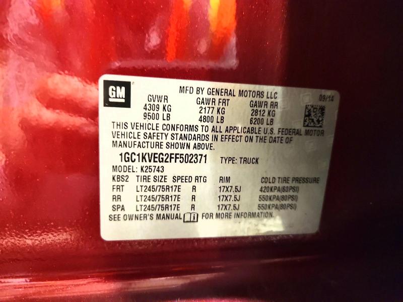 71161046 :رقم المزاد ، 1GC1KVEG2FF502371 vin ، 2015 Chevrolet Silverado مزاد بيع