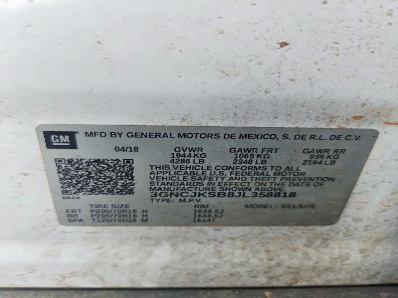 Aukcja sprzedaży 2018 Chevrolet Trax, vin: 3GNCJKSB8JL358818, numer aukcji: 71196996