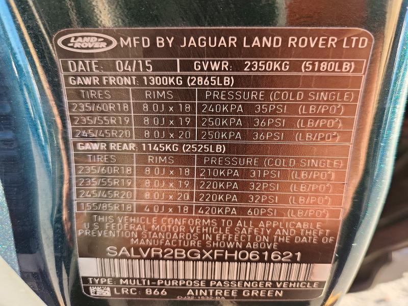 Aukcja sprzedaży 2015 Land Rover Range Rover Evoque, vin: SALVR2BGXFH061621, numer aukcji: 71199486