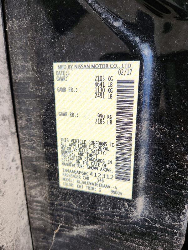 71861926 :رقم المزاد ، 1N4AA6AP6HC412312 vin ، 2017 Nissan Maxima مزاد بيع