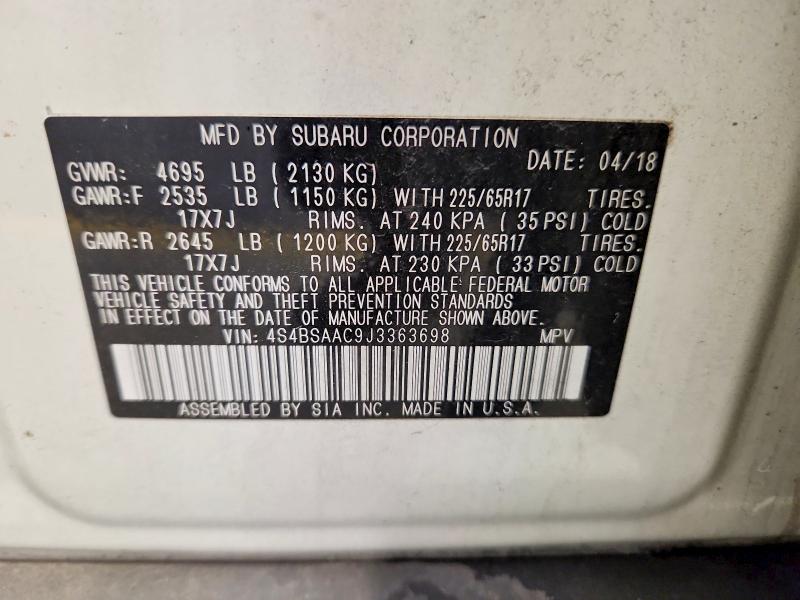 Продаж на аукціоні авто 2018 Subaru Outback, vin: 4S4BSAAC9J3363698, номер лоту: 71029796