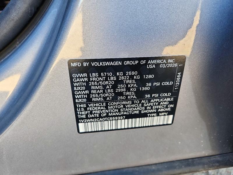 Aukcja sprzedaży 2026 Volkswagen Atlas, vin: 1V2WN2CA0TC559397, numer aukcji: 72392396