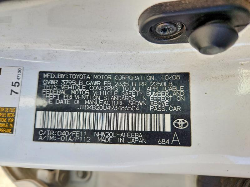 Aukcja sprzedaży 2009 Toyota Prius, vin: JTDKB20U493486504, numer aukcji: 70736226