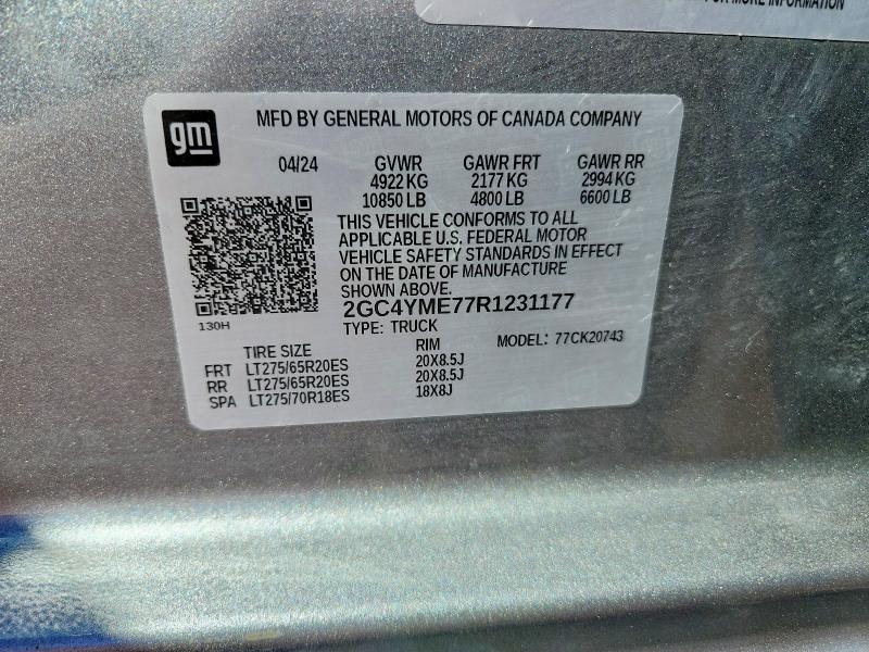 Aukcja sprzedaży 2024 Chevrolet Silverado, vin: 2GC4YME77R1231177, numer aukcji: 71808166