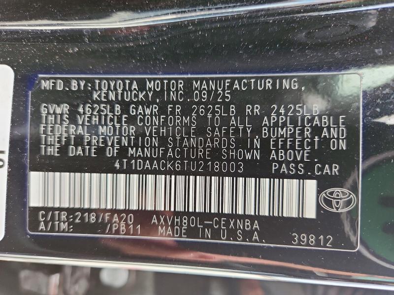 Продаж на аукціоні авто 2026 Toyota Camry, vin: 4T1DAACK6TU218003, номер лоту: 71669606
