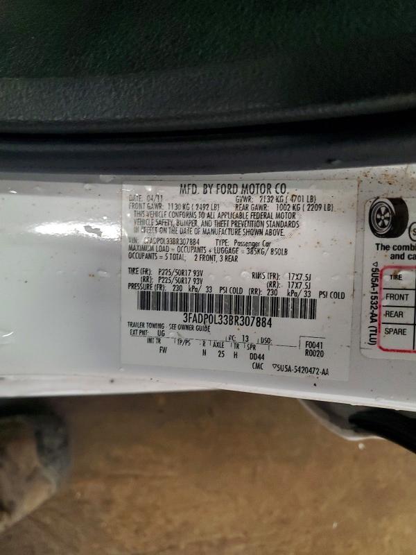 2011 Ford Fusion მანქანა იყიდება აუქციონზე, vin: 3FADP0L33BR307884, აუქციონის ნომერი: 71615276