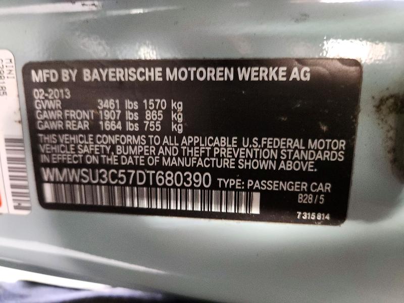71888046 :رقم المزاد ، WMWSU3C57DT680390 vin ، 2013 Mini Cooper مزاد بيع