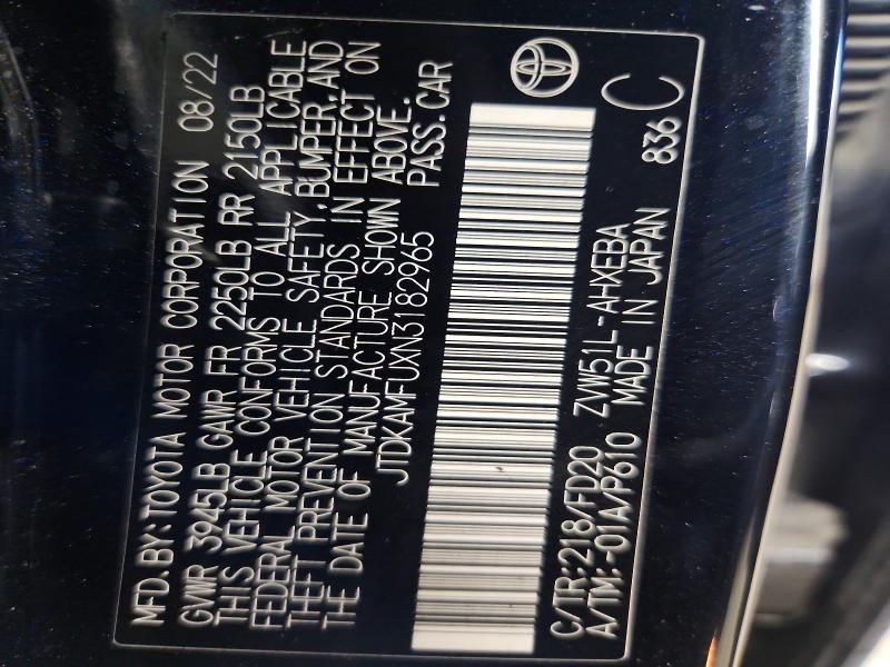 2022 Toyota Prius მანქანა იყიდება აუქციონზე, vin: JTDKAMFUXN3182965, აუქციონის ნომერი: 71299356