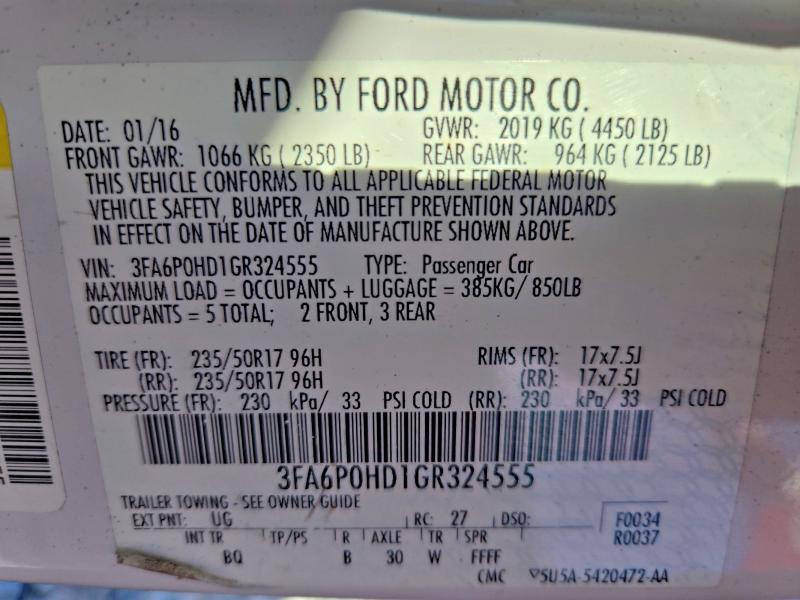 71267106 :رقم المزاد ، 3FA6P0HD1GR324555 vin ، 2016 Ford Fusion مزاد بيع