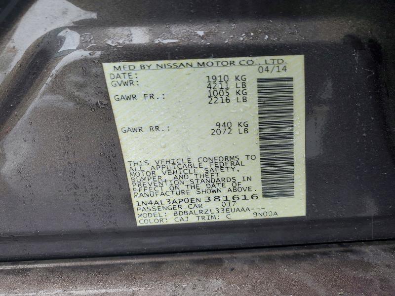 Продажа на аукционе авто 2014 Nissan Altima, vin: 1N4AL3AP0EN381616, номер лота: 71811416