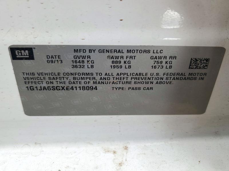 72128696 :رقم المزاد ، 1G1JA6SGXE4118094 vin ، 2014 Chevrolet Sonic مزاد بيع
