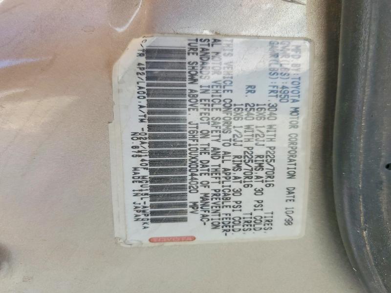 71035096 :رقم المزاد ، JT6HF10UXX0044020 vin ، 1999 Lexus Rx مزاد بيع