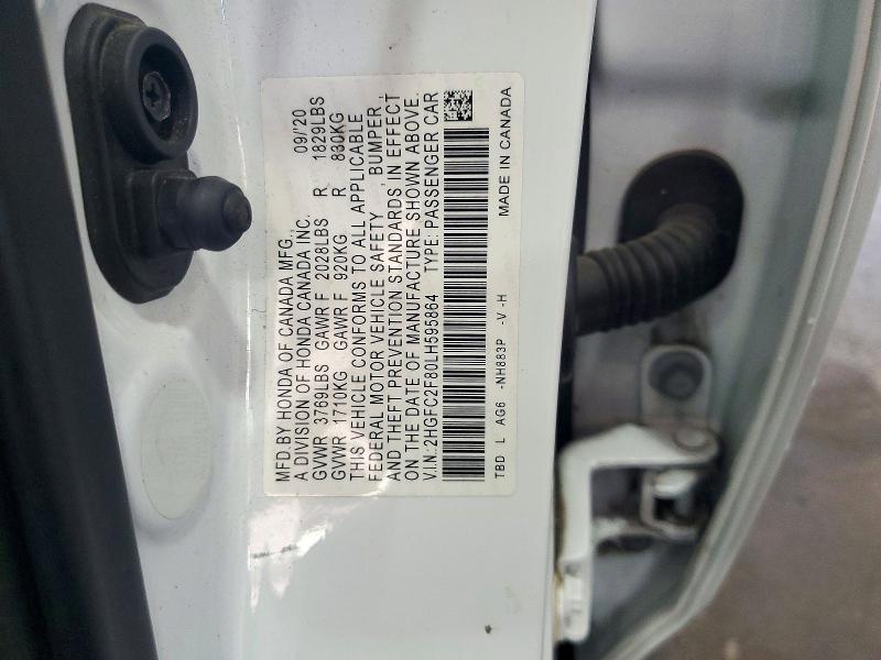 Продажа на аукционе авто 2020 Honda Civic, vin: 2HGFC2F80LH595864, номер лота: 72867736