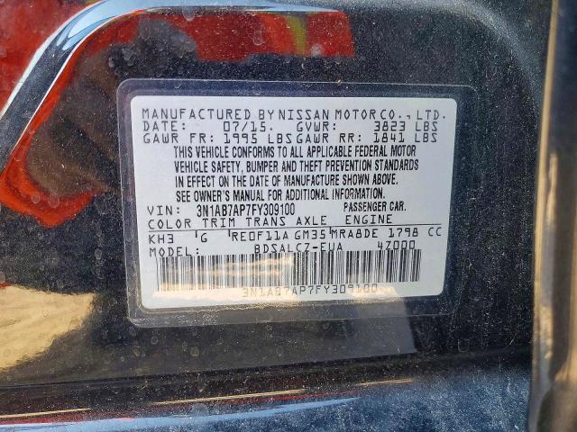 Продаж на аукціоні авто 2015 Nissan Sentra, vin: 3N1AB7AP7FY309100, номер лоту: 70155446