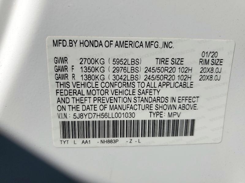 Aukcja sprzedaży 2020 Acura Mdx, vin: 5J8YD7H56LL001030, numer aukcji: 72987626