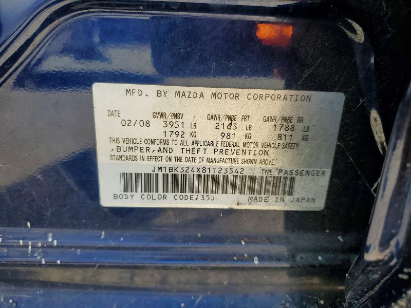 Aukcja sprzedaży 2008 Mazda 3, vin: JM1BK324X81123542, numer aukcji: 71502666