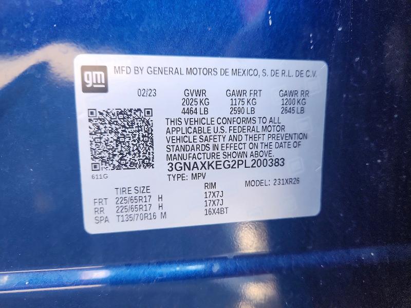 Продаж на аукціоні авто 2023 Chevrolet Equinox, vin: 3GNAXKEG2PL200383, номер лоту: 71410806