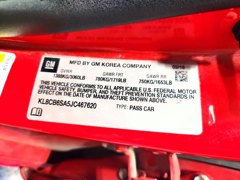 71744746 :رقم المزاد ، KL8CB6SA5JC467620 vin ، 2018 Chevrolet Spark مزاد بيع