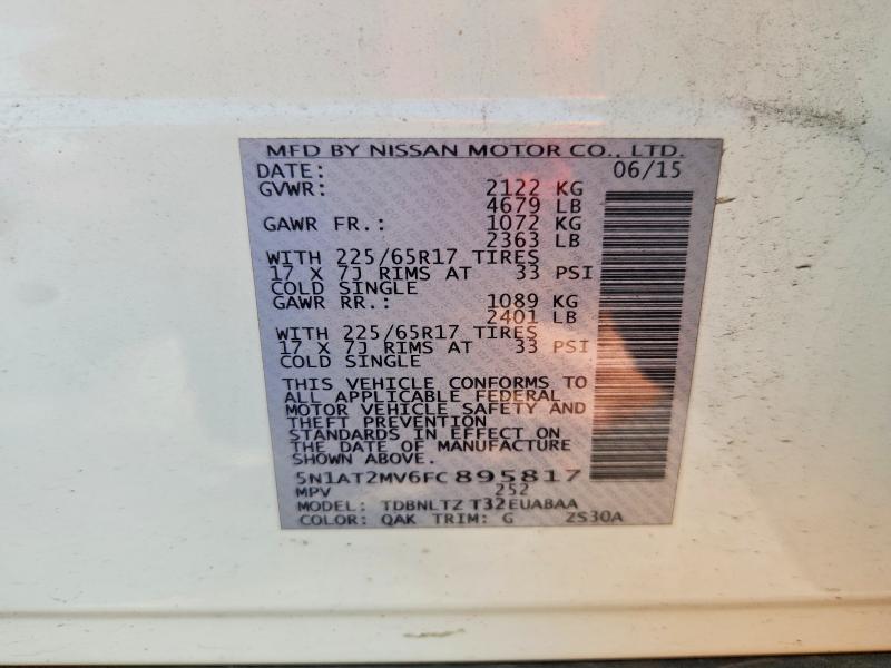 2015 Nissan Rogue მანქანა იყიდება აუქციონზე, vin: 5N1AT2MV6FC895817, აუქციონის ნომერი: 70799436