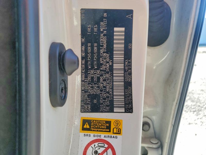 Aukcja sprzedaży 2016 Toyota Highlander, vin: 5TDJKRFH3GS225777, numer aukcji: 70288766