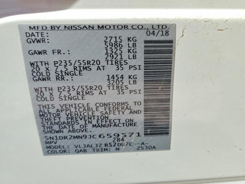 Продаж на аукціоні авто 2018 Nissan Pathfinder, vin: 5N1DR2MN9JC659571, номер лоту: 71749396