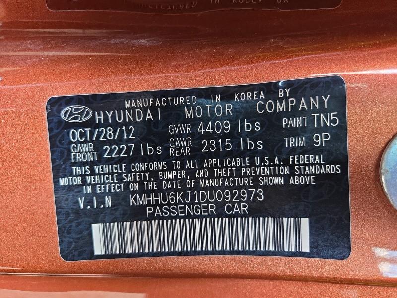 2013 Hyundai Genesis Coupe მანქანა იყიდება აუქციონზე, vin: KMHHU6KJ1DU092973, აუქციონის ნომერი: 72050596