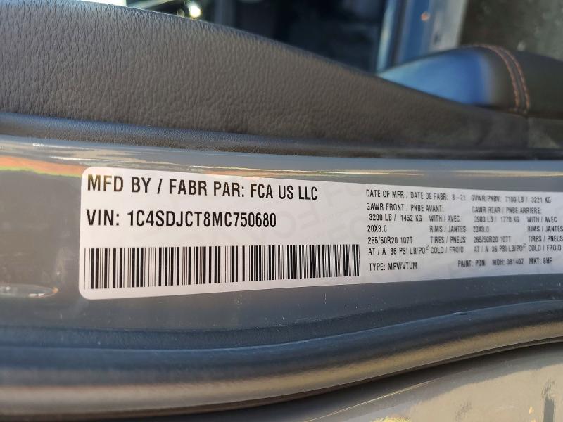 Продажа на аукционе авто 2021 Dodge Durango, vin: 1C4SDJCT8MC750680, номер лота: 71568856