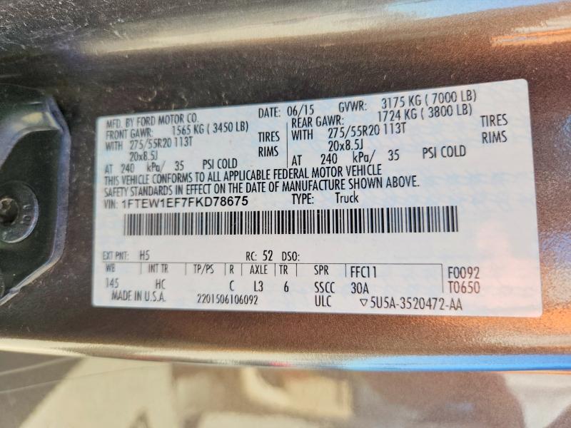 Продажа на аукционе авто 2015 Ford F150, vin: 1FTEW1EF7FKD78675, номер лота: 71648236