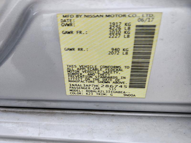 Продажа на аукционе авто 2017 Nissan Altima, vin: 1N4AL3AP7HC286745, номер лота: 70432716