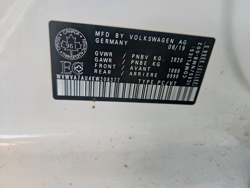 Продаж на аукціоні авто 2019 Volkswagen Golf R, vin: WVWVA7AU4KW208377, номер лоту: 71610746