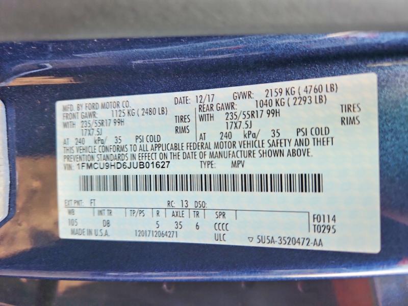 Auction sale of the 2018 Ford Escape, vin: 1FMCU9HD6JUB01627, lot number: 70906176