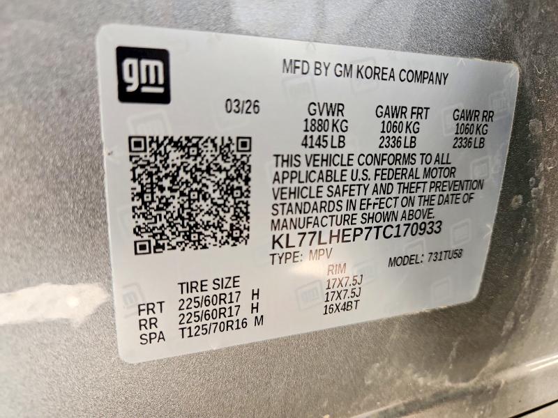 71461646 :رقم المزاد ، KL77LHEP7TC170933 vin ، 2026 Chevrolet Trax مزاد بيع