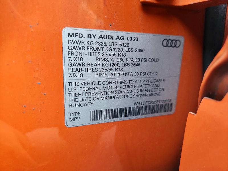 72754966 :رقم المزاد ، WA1DECF35P1106822 vin ، 2023 Audi Q3 مزاد بيع