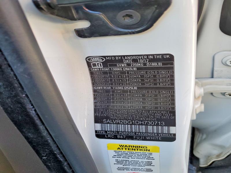 71076176 :رقم المزاد ، SALVR2BG1DH730713 vin ، 2013 Land Rover Range Rover Evoque مزاد بيع