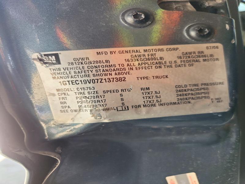 72460216 :رقم المزاد ، 1GTEC19V07Z137382 vin ، 2007 Gmc New Sierra مزاد بيع