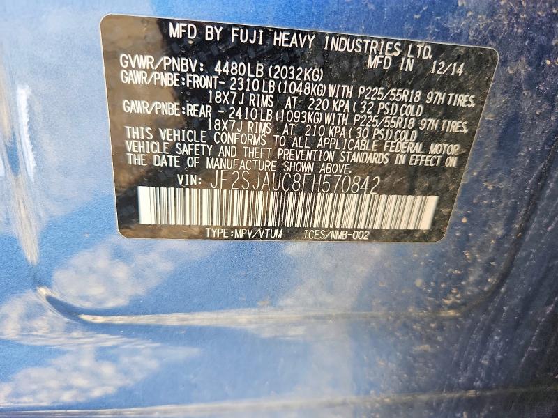 2015 Subaru Forester მანქანა იყიდება აუქციონზე, vin: JF2SJAUC8FH570842, აუქციონის ნომერი: 71630836