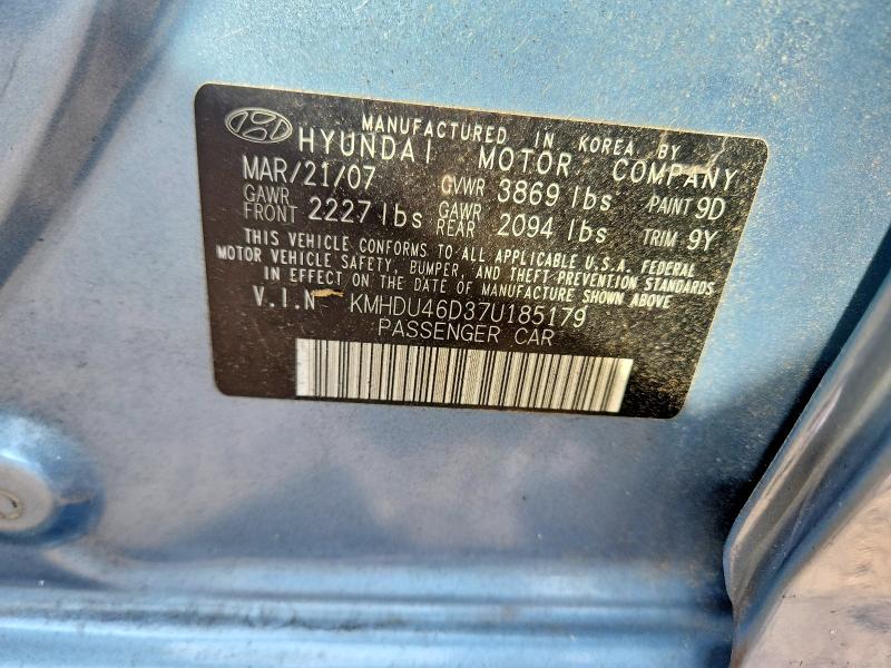 70940776 :رقم المزاد ، KMHDU46D37U185179 vin ، 2007 Hyundai Elantra مزاد بيع