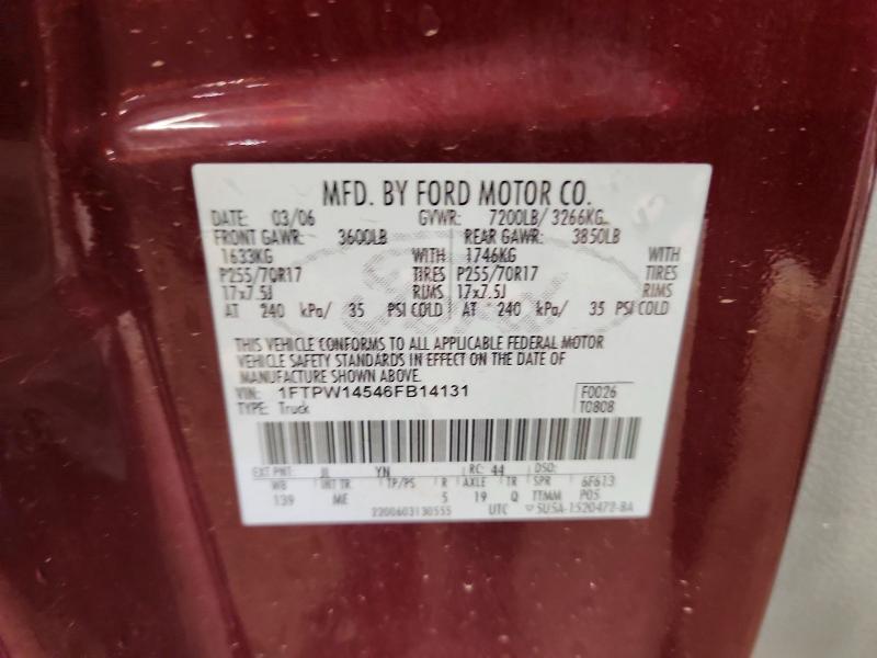 2006 Ford F150 მანქანა იყიდება აუქციონზე, vin: 1FTPW14546FB14131, აუქციონის ნომერი: 70882146