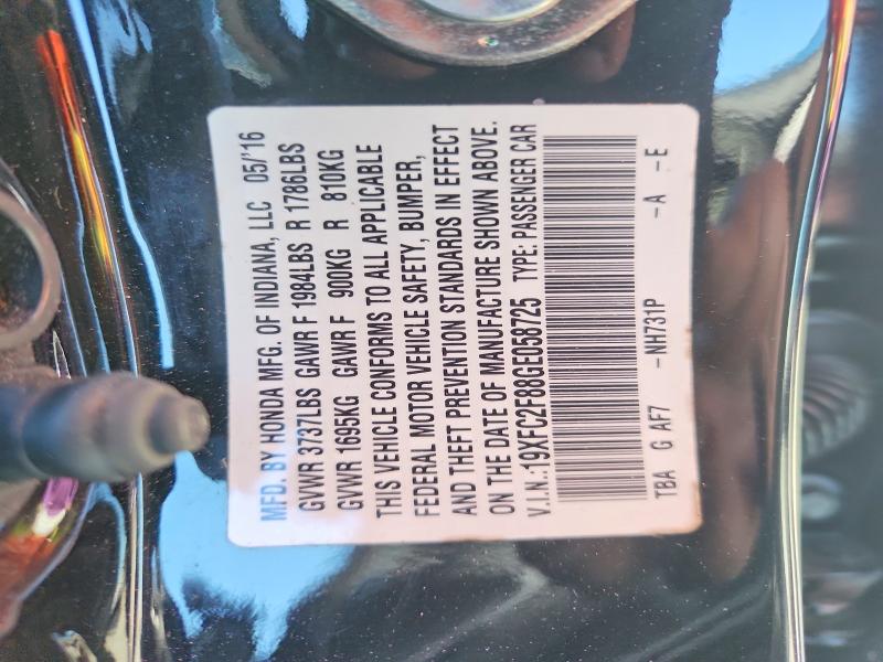 2016 Honda Civic მანქანა იყიდება აუქციონზე, vin: 19XFC2F88GE058725, აუქციონის ნომერი: 72012116