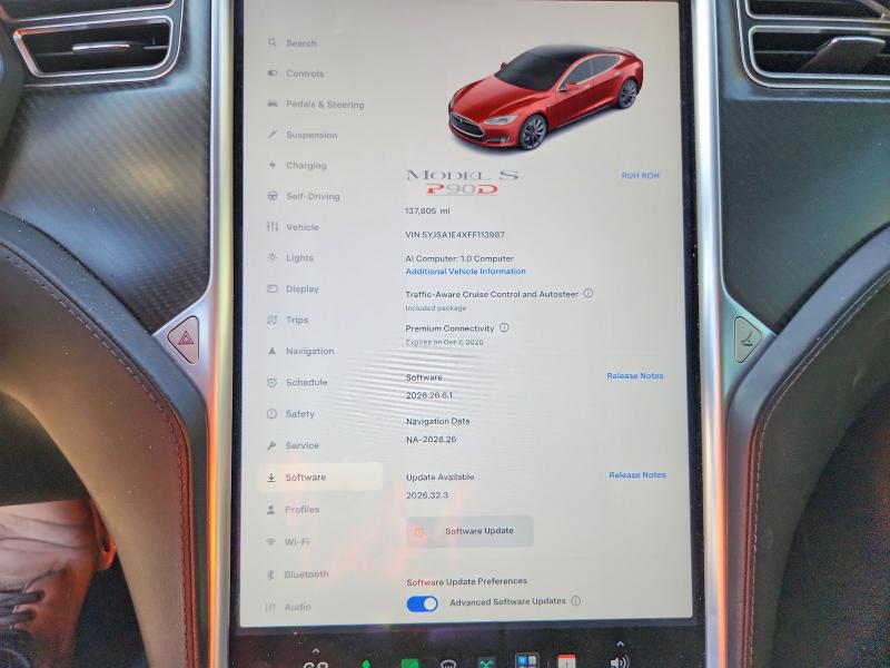 70314796 :رقم المزاد ، 5YJSA1E4XFF113987 vin ، 2015 Tesla Model S مزاد بيع