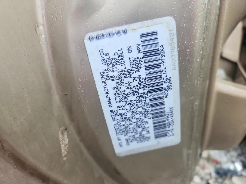 2000 Toyota Sienna მანქანა იყიდება აუქციონზე, vin: 4T3ZF13C7YU278032, აუქციონის ნომერი: 71159996