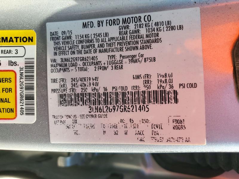 Aukcja sprzedaży 2016 Lincoln Mkz, vin: 3LN6L2G97GR621405, numer aukcji: 72306066