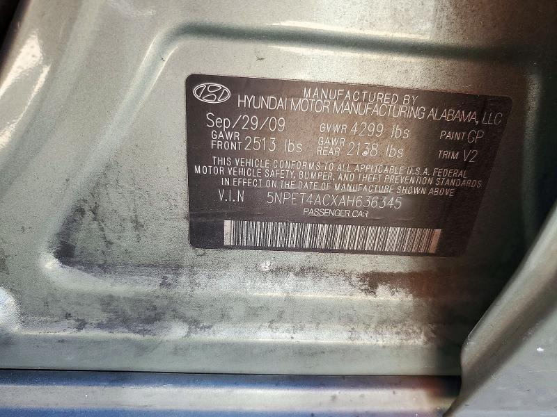 71849126 :رقم المزاد ، 5NPET4ACXAH636345 vin ، 2010 Hyundai Sonata مزاد بيع