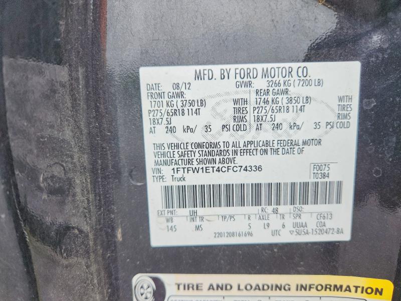 Aukcja sprzedaży 2012 Ford F150, vin: 1FTFW1ET4CFC74336, numer aukcji: 70382386