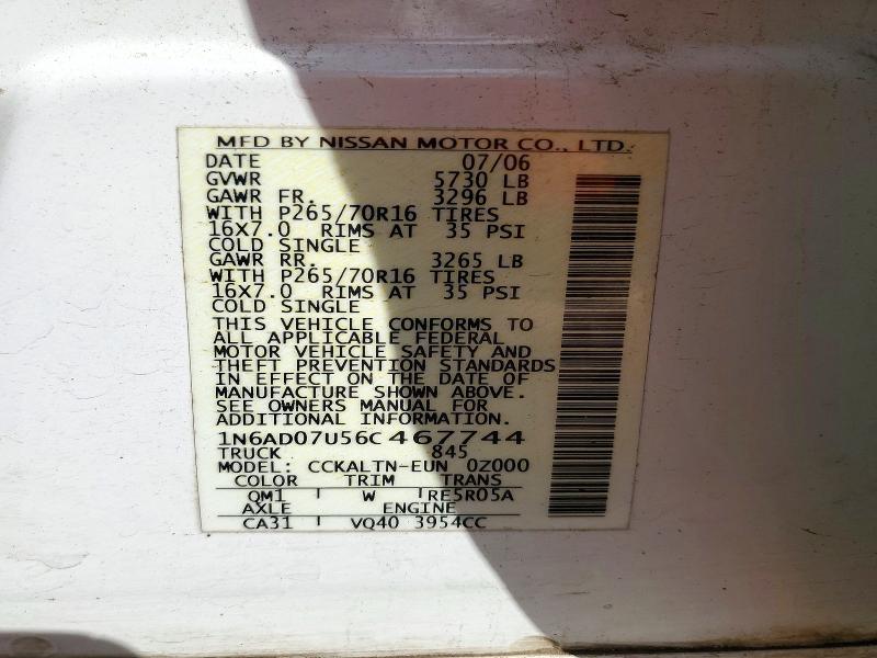 Aukcja sprzedaży 2006 Nissan Frontier, vin: 1N6AD07U56C467744, numer aukcji: 73091926